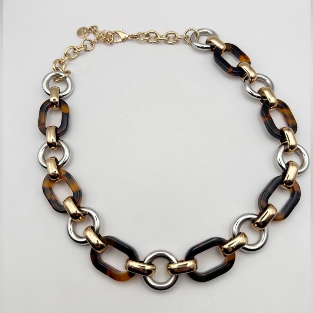 Alfani Tortoise Chain Link Necklace Statement Brown Costume Jewelry